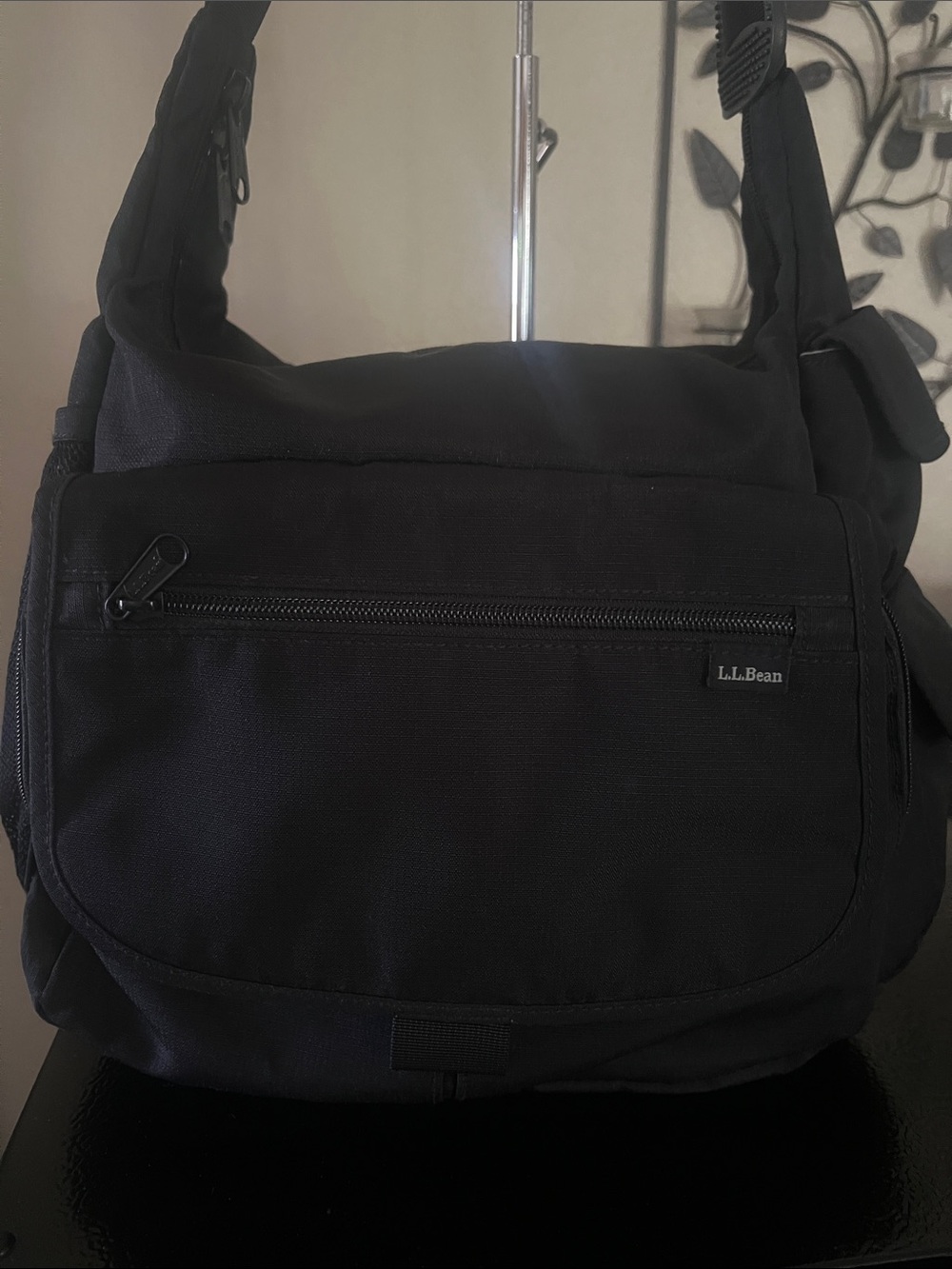 L.L. Bean Black Nylon Messenger Bag